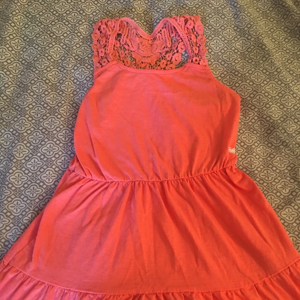 Roxy Sz 10/12 Coral dress with Crochet detail